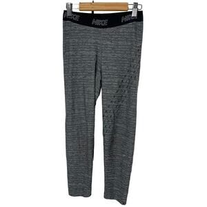 Nike Dri Fit Crop Athletic Leggings Womens Small Grey Black Logo Active
